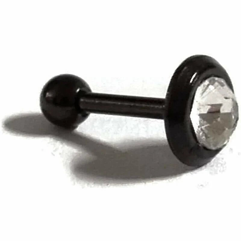 Zwarte Helixpiercing met Transparant Steentje - Unisex