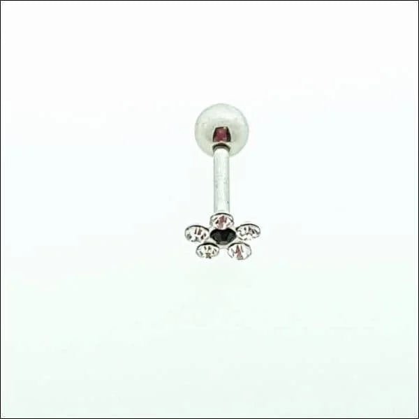 Zwarte Bloem Strass Helix Oorbellen - Unisex