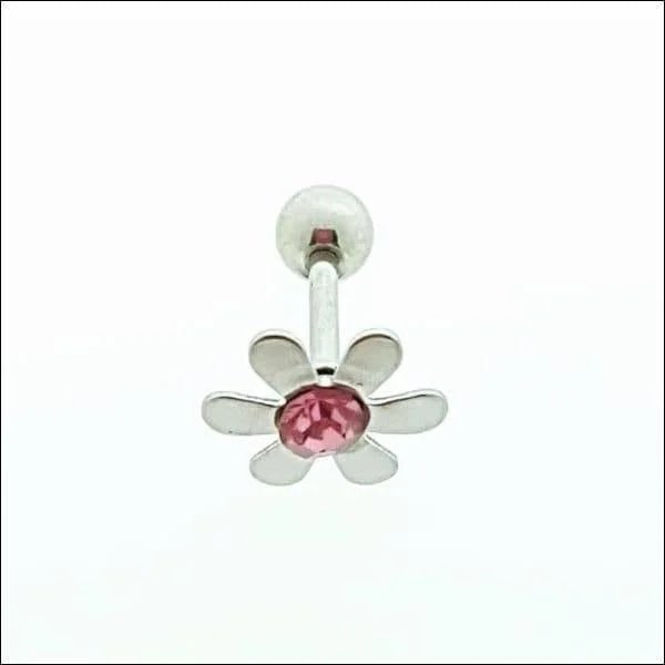 Roze Bloem Helixpiercing - Stalen Piercing met Roze Steentje - Unisex