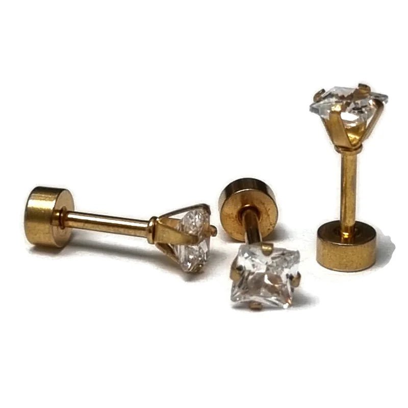 Goudkleurige Helix Piercing &acirc;&euro;&ldquo; Vierkant Zirkonia Steentje - Unisex