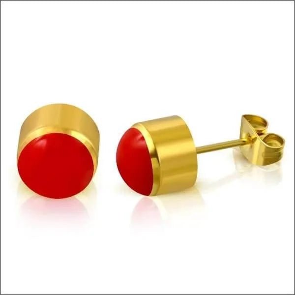 Rode Emaille Oorbellen met Goudkleurige Staal 4mm -