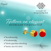Rode Emaille Oorbellen met Goudkleurige Staal 4mm -
