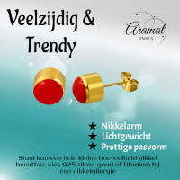 Rode Emaille Oorbellen met Goudkleurige Staal 4mm -