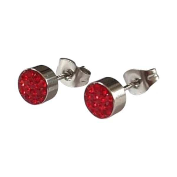 RVS Oorstekers met Rode Kristallen 6mm - Zirkonia Studs -