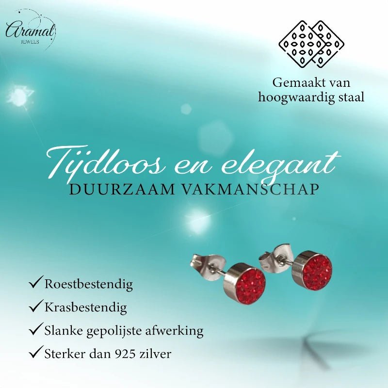 RVS Oorstekers met Rode Kristallen 6mm - Zirkonia Studs -