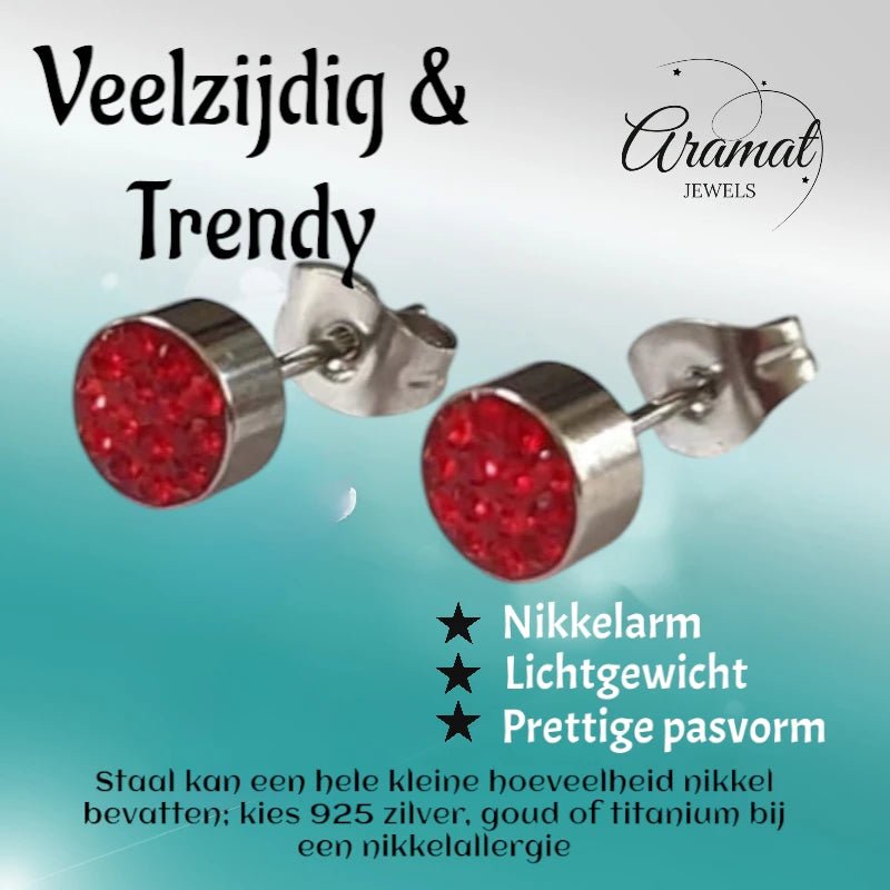 RVS Oorstekers met Rode Kristallen 6mm - Zirkonia Studs -