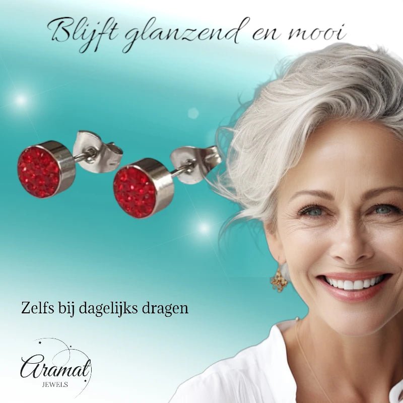 RVS Oorstekers met Rode Kristallen 6mm - Zirkonia Studs -