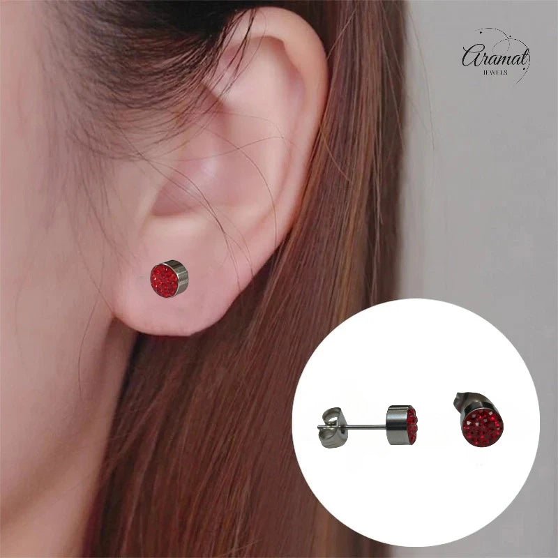 RVS Oorstekers met Rode Kristallen 6mm - Zirkonia Studs -