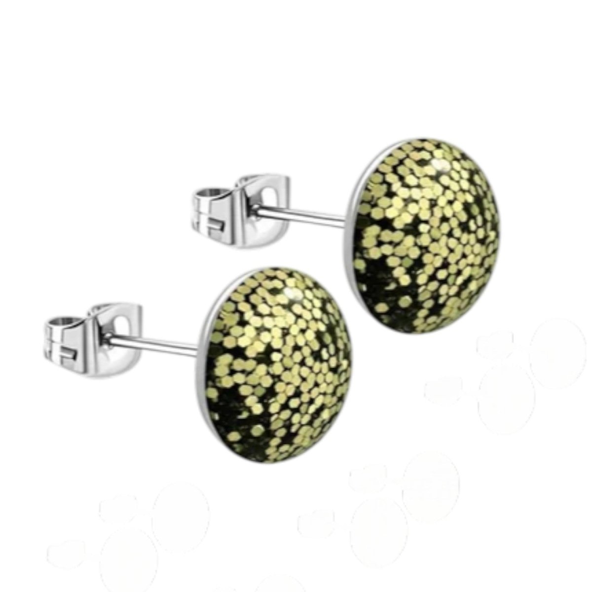 RVS Glitter Oorbellen 8mm Diverse Kleuren - Sprankelende Oorstekers - 8mm / Gold dust -