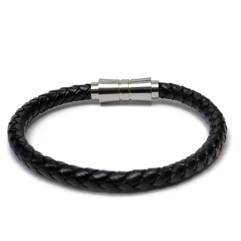 Stoere Gevlochten Leren Armband man- Zwart