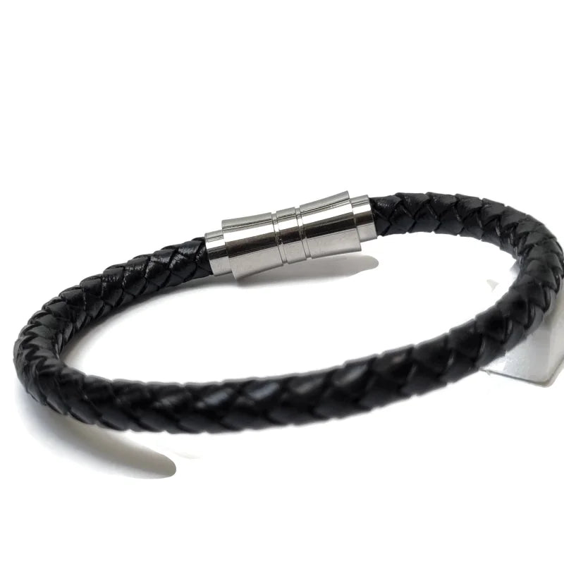 Stoere Gevlochten Leren Armband man- Zwart
