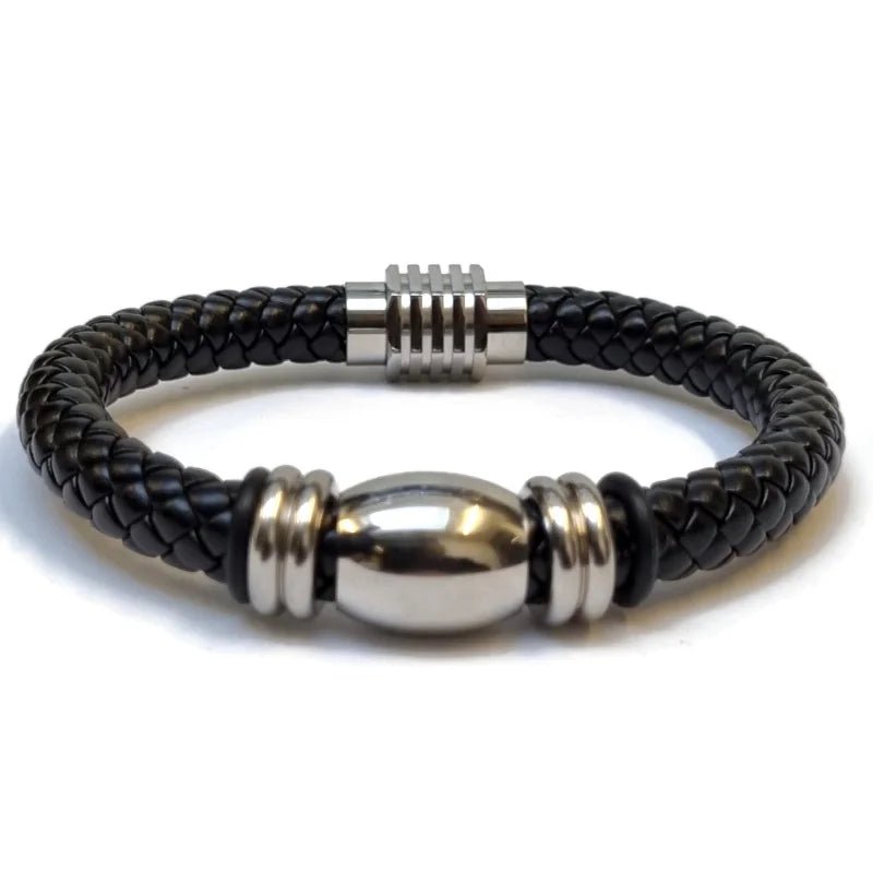 Stoere Zwarte Armband met Stalen Kralen - Heren
