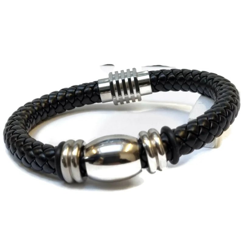 Stoere Zwarte Armband met Stalen Kralen - Heren