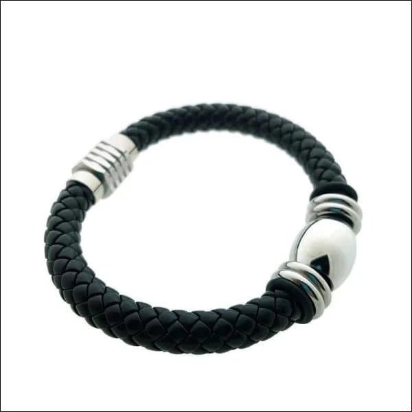 Stoere Zwarte Armband met Stalen Kralen - Heren