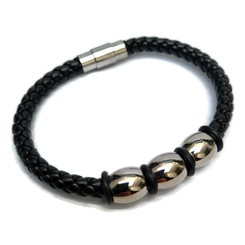 Stoere Zwarte Armband met Stalen Kralen - Heren