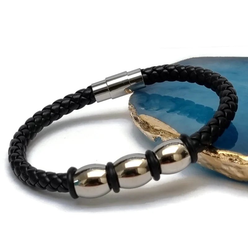 Stoere Zwarte Armband met Stalen Kralen - Heren