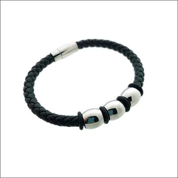 Stoere Zwarte Armband met Stalen Kralen - Heren