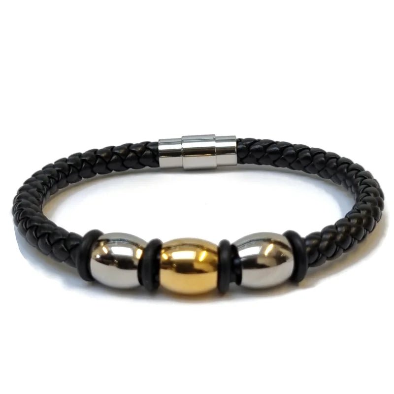 Leren Armband man met Stalen Kralen