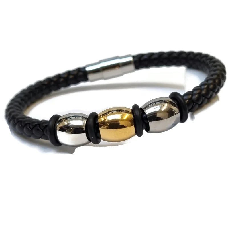 Leren Armband man met Stalen Kralen