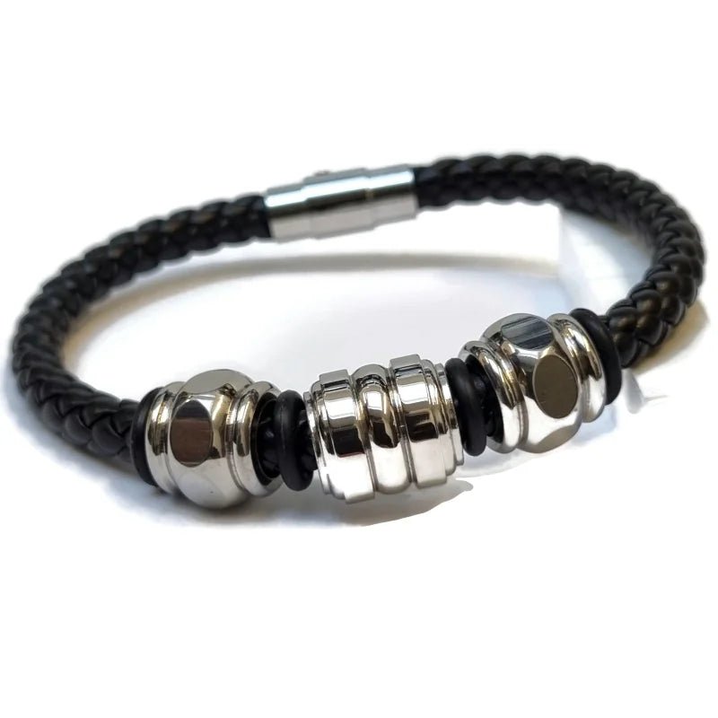 Gevlochten Leren Armband met Kralen - Unisex