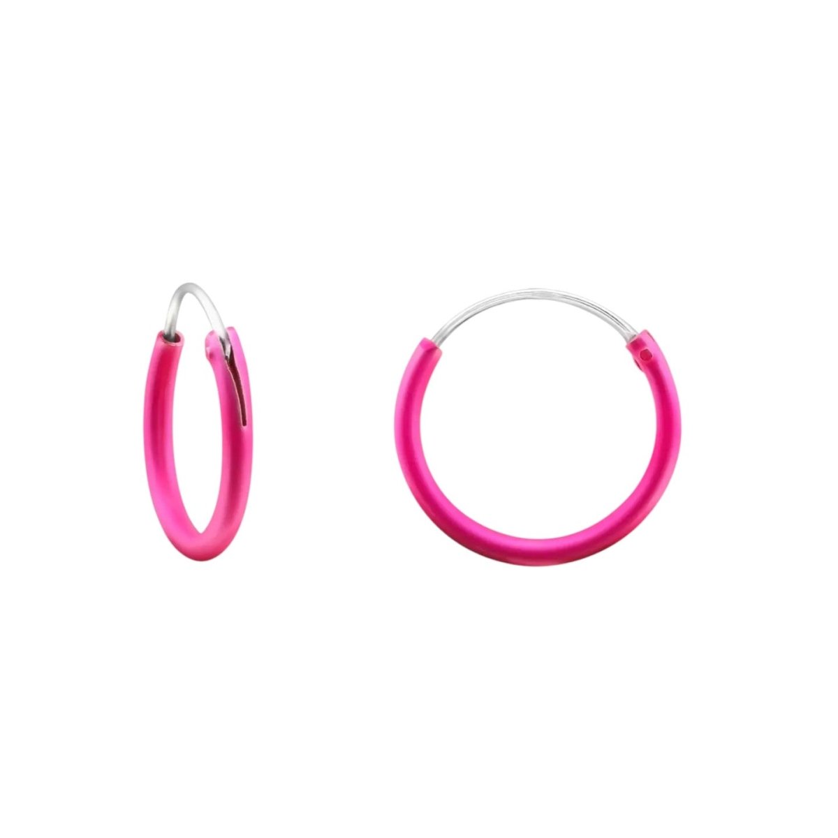 Zilveren Oorringetjes Donker Roze - 12mm -