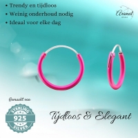 Zilveren Oorringetjes Donker Roze - 12mm -