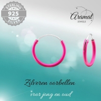 Zilveren Oorringetjes Donker Roze - 12mm -