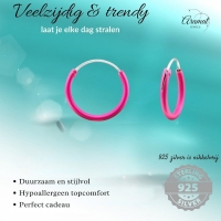 Zilveren Oorringetjes Donker Roze - 12mm -