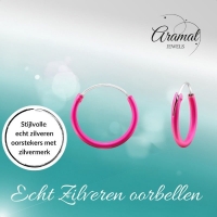Zilveren Oorringetjes Donker Roze - 12mm -