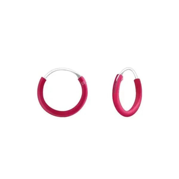 925 Zilveren Mini Oorringen 10mm met Emaille Kleurrijk - Vrolijke Hoepels - 10mm / Donker Roze -