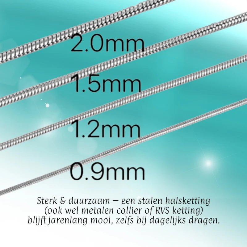 Zilverkleurige Slangenketting RVS &acirc;&euro;&ldquo; Ronde Snake Chain Dames Staal - 1.2mm / 75cm 