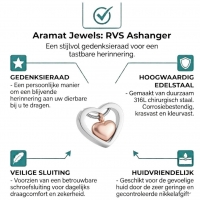 Stalen Hart Crematiehanger &acirc;&euro;&ldquo; Zilverkleurig & Ros&Atilde;&copy;kleurig Gedenks