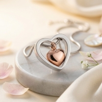 Stalen Hart Crematiehanger &acirc;&euro;&ldquo; Zilverkleurig & Ros&Atilde;&copy;kleurig Gedenks