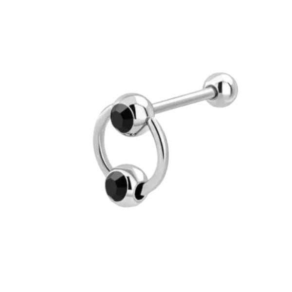 Tongpiercing met Zwarte Zirkonia slavepiercing -
