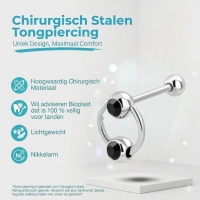 Tongpiercing met Zwarte Zirkonia slavepiercing -