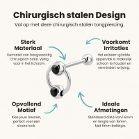 Tongpiercing met Zwarte Zirkonia slavepiercing -