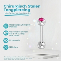 Elegante Stalen Tongpiercing met Steentje 16mm - Roze -