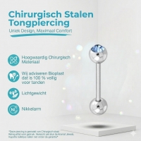 Elegante Stalen Tongpiercing met Steentje 16mm - Roze -