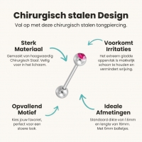 Elegante Stalen Tongpiercing met Steentje 16mm - Roze -