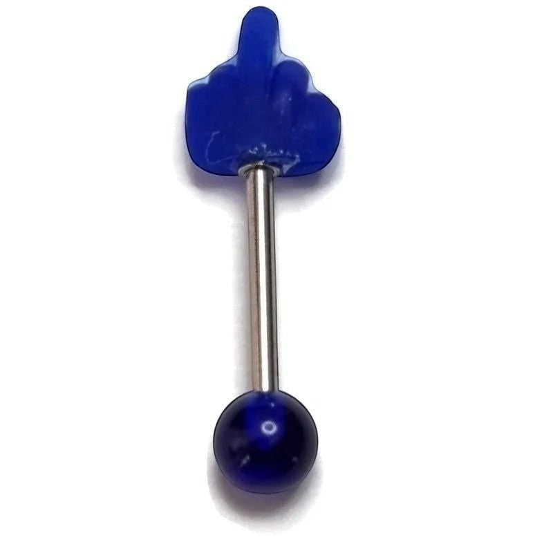 Grappige Stalen Middelvinger Tongpiercing - Blauw -