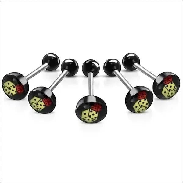 Stalen tongpiercing met acryl logo - Dobbelstenen -
