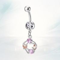 Roze Zirkonia Navelpiercing met Hanger - Unisex