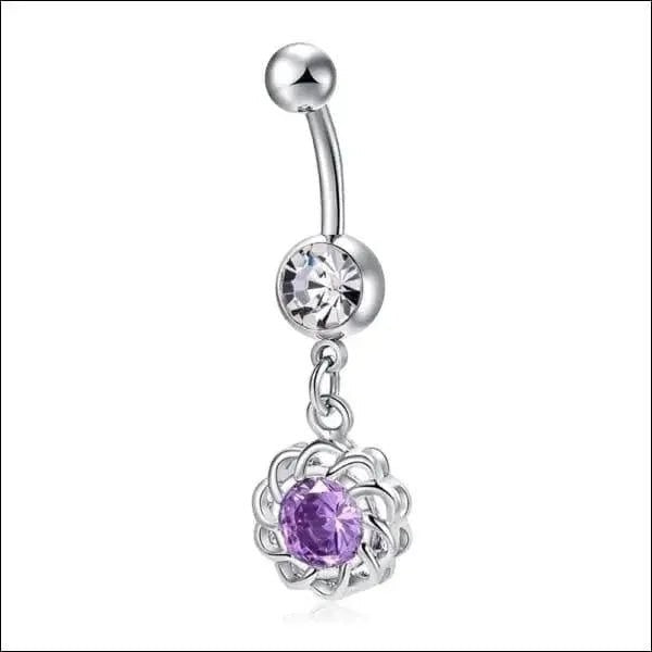 Prachtige Paarse Zirkonia Navelpiercing zilverkleur - Unisex