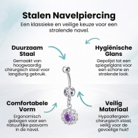 Prachtige Paarse Zirkonia Navelpiercing zilverkleur - Unisex