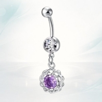 Prachtige Paarse Zirkonia Navelpiercing zilverkleur - Unisex