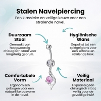 Roze Zirkonia Stalen Navelpiercing zilverkleur - Unisex