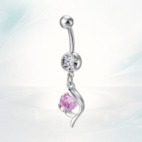 Roze Zirkonia Stalen Navelpiercing zilverkleur - Unisex