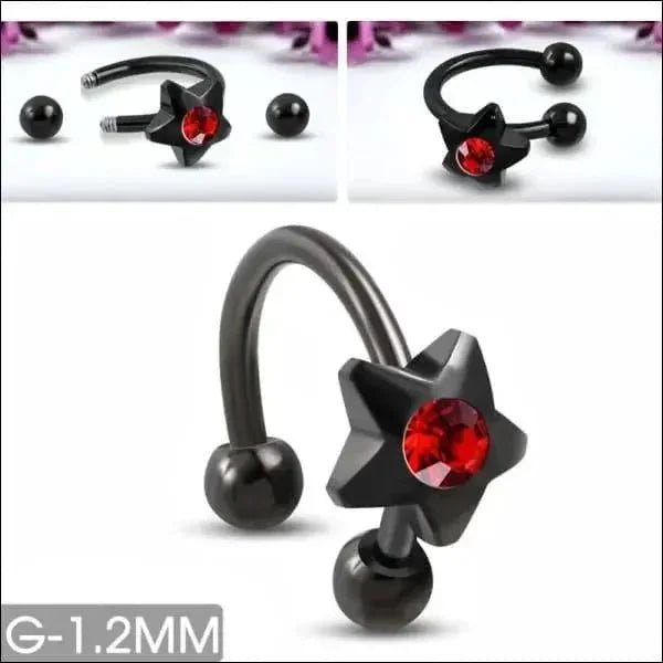 Zwart Rood Ster circulair piercing - Chirurgisch Stalen - Unisex