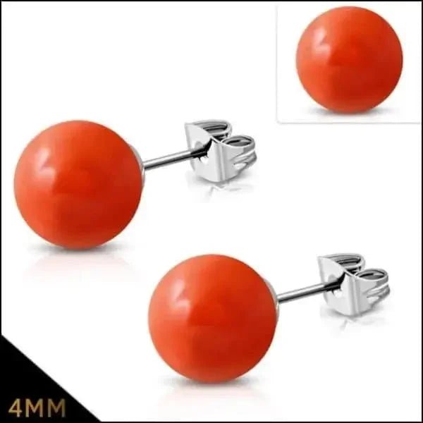 RVS Bolletjes Oorbellen Kleurrijk Acryl 4-8mm - Vrolijke Oorstekers - 4mm / Oranje -
