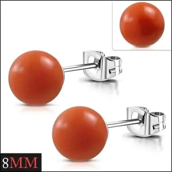 RVS Bolletjes Oorbellen Kleurrijk Acryl 4-8mm - Vrolijke Oorstekers - 8mm / Oranje -